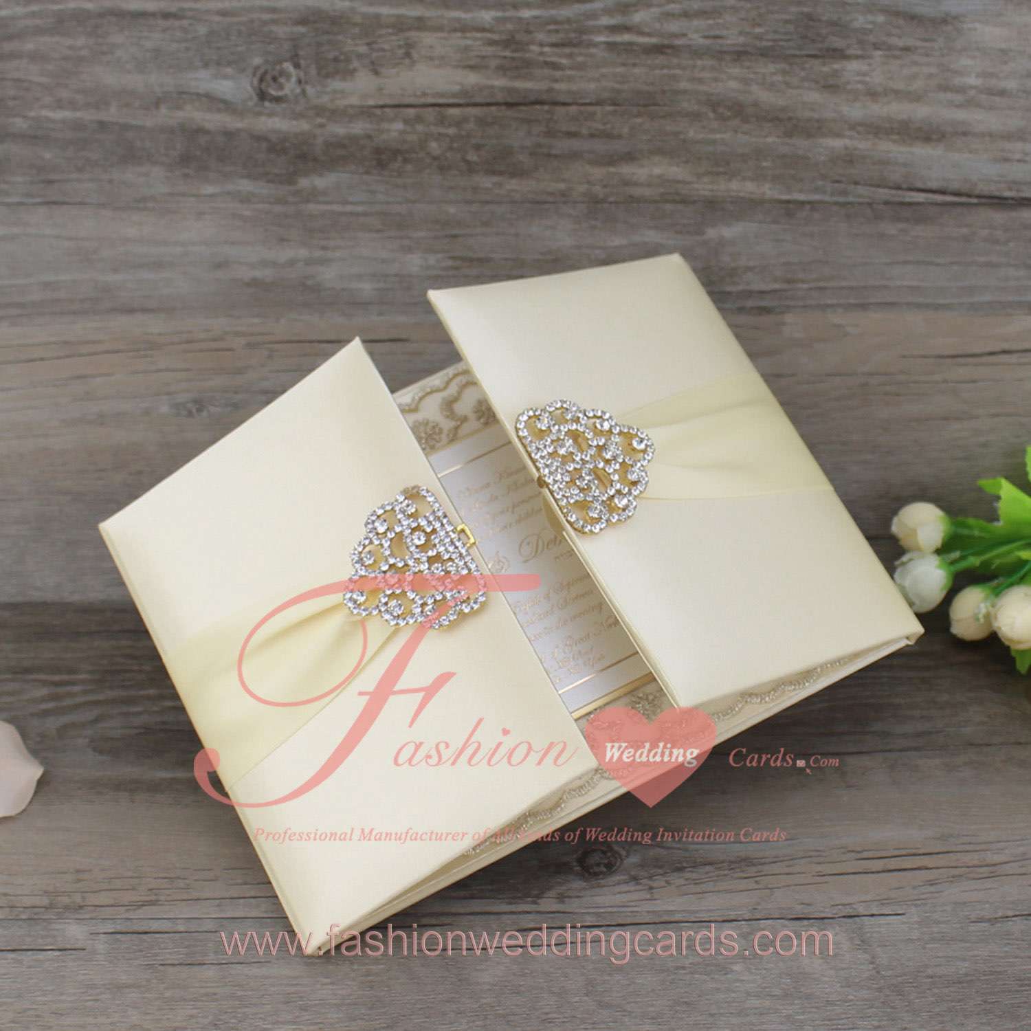 Custom Elegant Silk Wedding Invitation Folio with Crystals